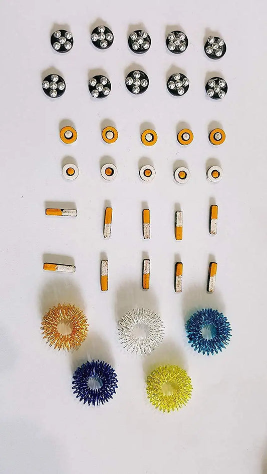 Chakra acupressure magnet rings set of 10 with colorful beads and metal discs