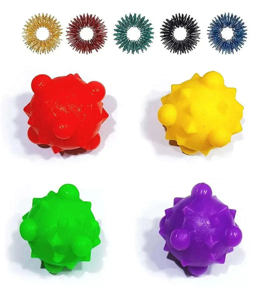 Acupressure Sujok Massage Balls Set of 4 Sujok Rings Set of 5 - StellerGear