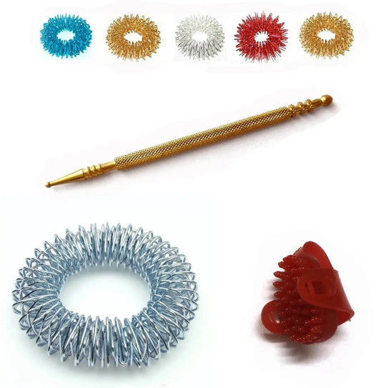 Assorted acupressure sujok rings and brass metal probe Jimmy for effective acupressure therapy