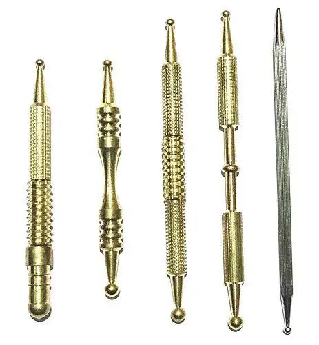 Set of 5 brass Sujok acupressure tools for effective acupressure therapy and muscle relief