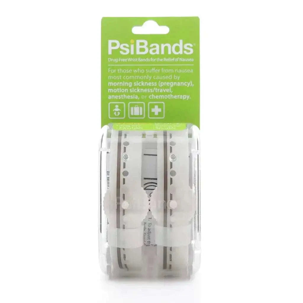 Acupressure wrist bands for motion sickness relief, crystal clear design.