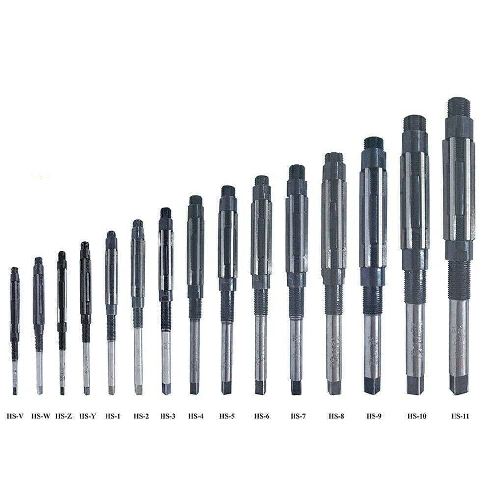 Adjustable hand reamer set in various sizes for precise hole enlarging and finishing