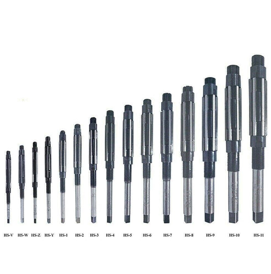 Adjustable hand reamer set in various sizes for precise hole enlarging and finishing