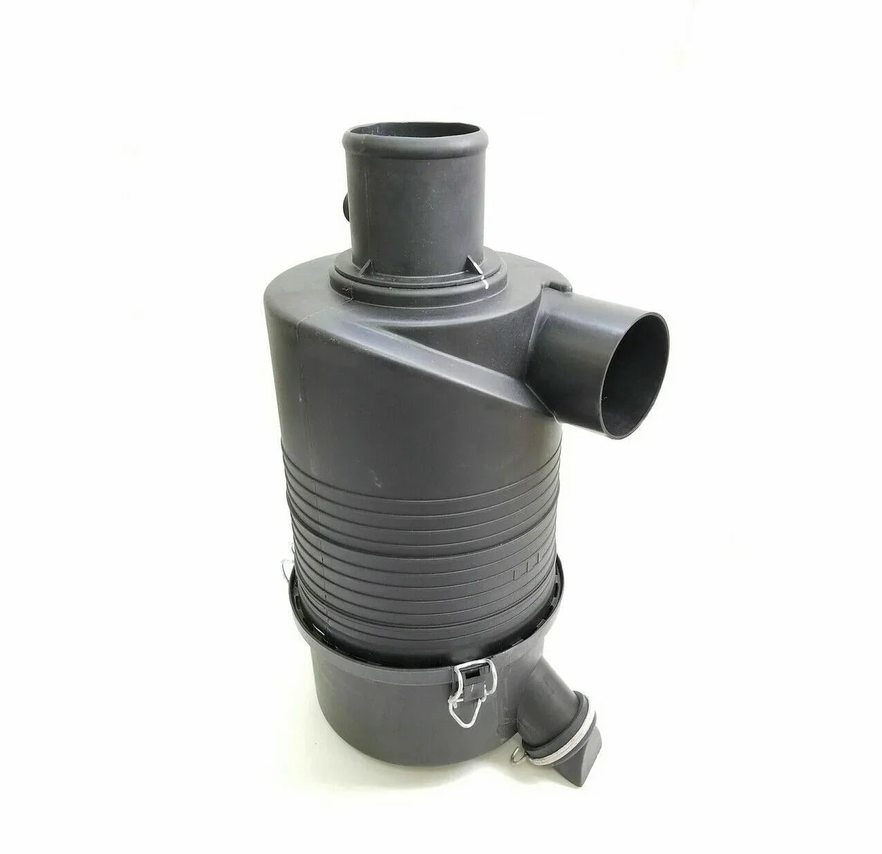 Tractor air cleaner housing with intake and outlet tubes, dark plastic