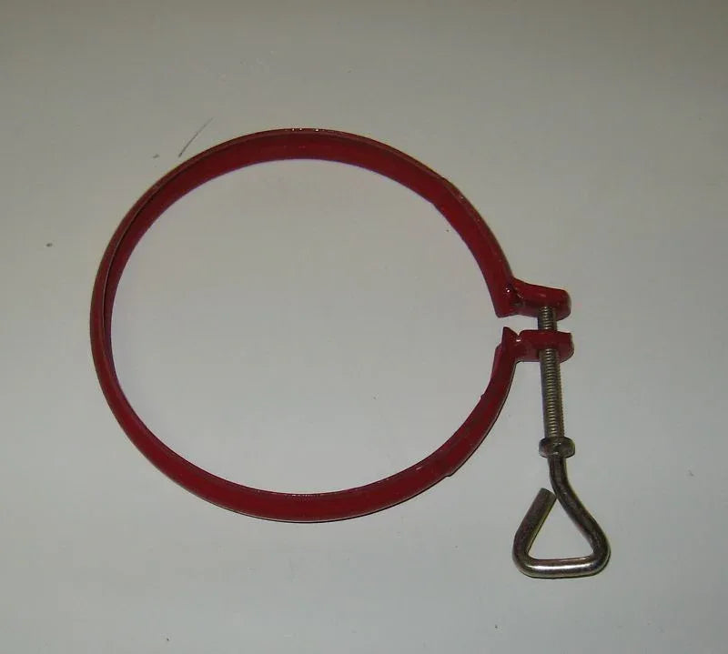 Red circular air cleaner clamp with tightening bolt and spring clip