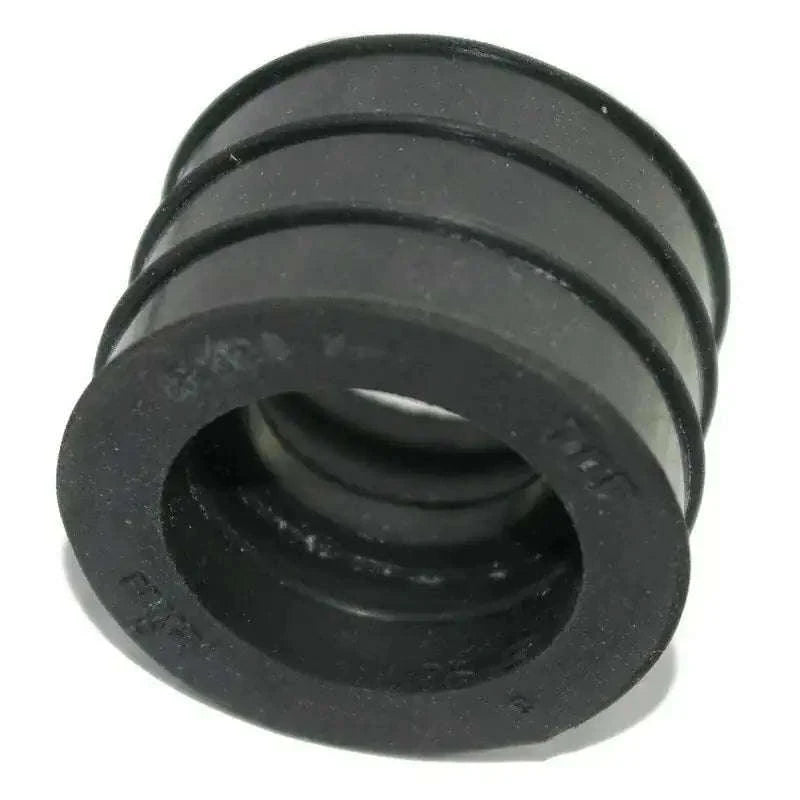 Rubber carb intake hose connector with flanged end and inner passage