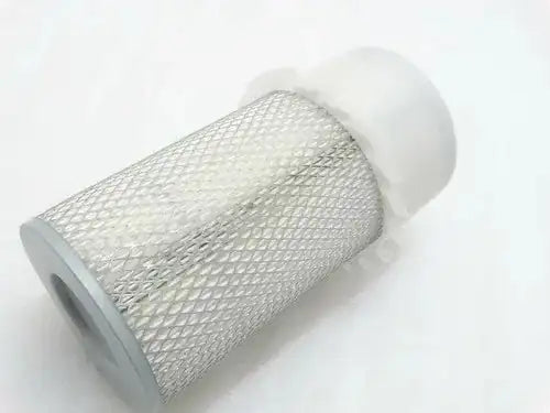 Cylindrical air filter element with mesh core and white end caps