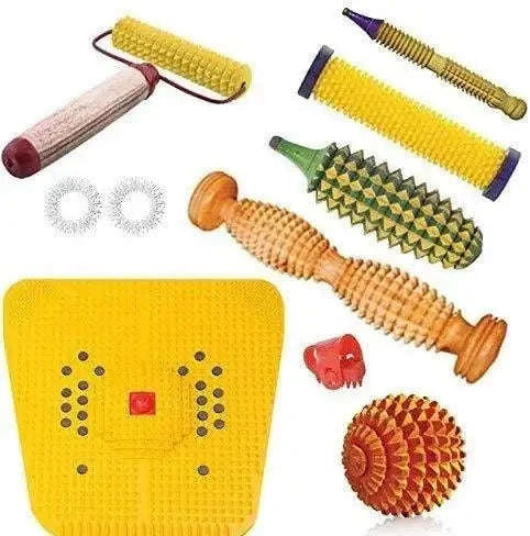 All-in-One Acupressure Kit featuring mat, rollers, and spiky ball