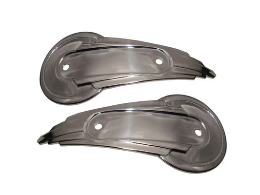 Metal oval tank badges, two-piece set with mounting holes and engraved curves