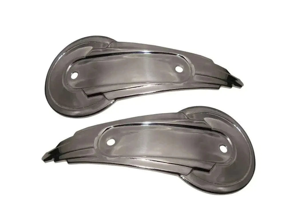 Metal oval tank badges, two-piece set with mounting holes and engraved curves