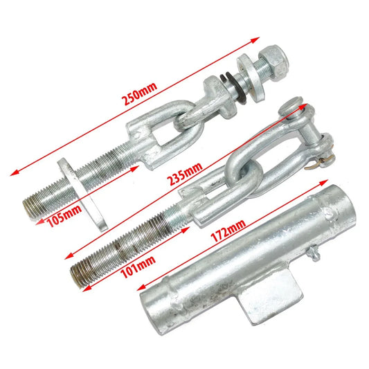 Lower lift arm check chain stabilizer assembly in galvanized steel, dimensions for effective tractor lifting, arm lift brachioplasty