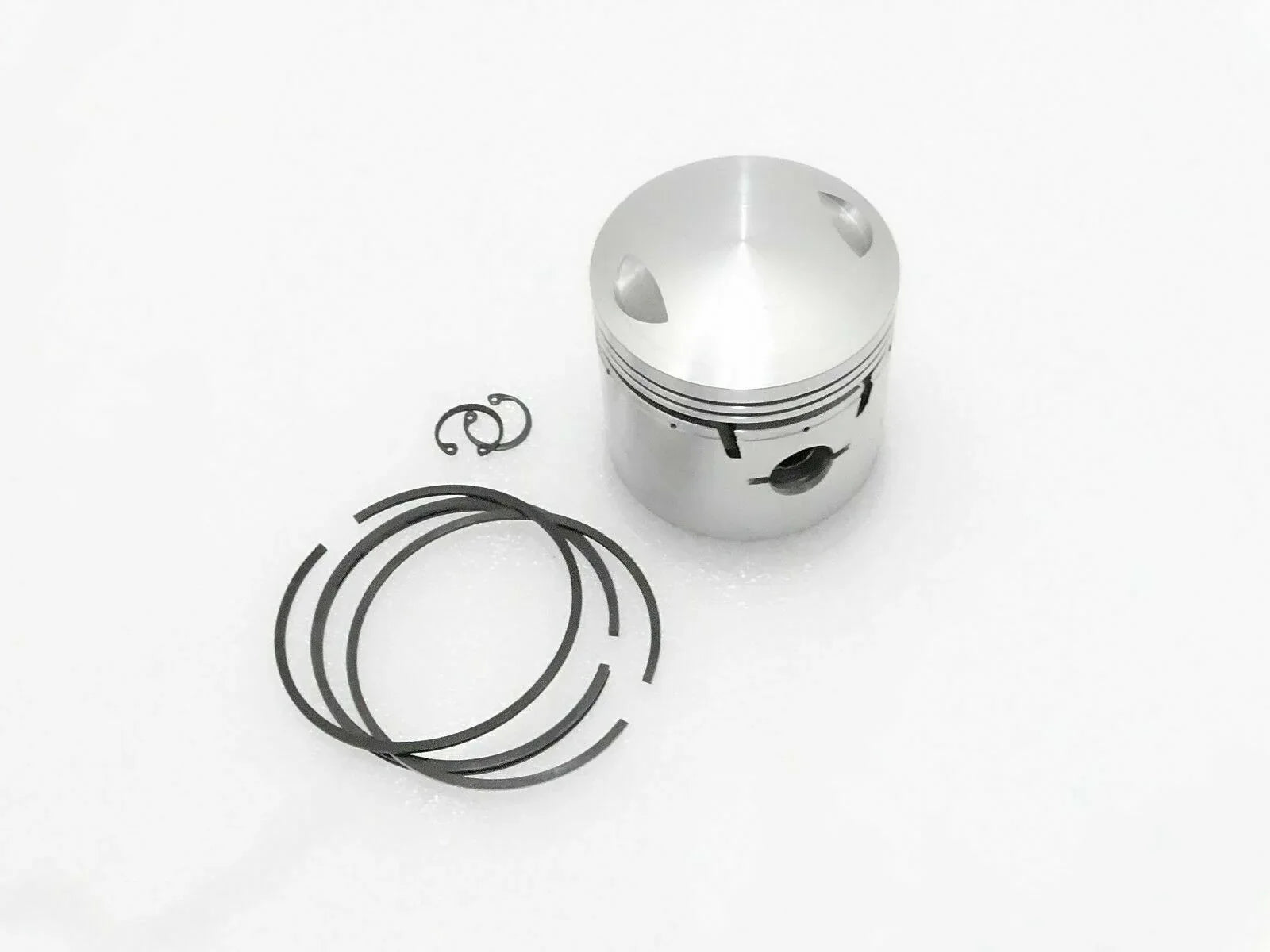 Assembly of piston made from aluminum with piston rings and clips for engine repairs