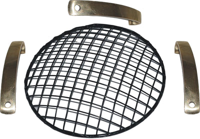 Durable black headlight grill with metal mounting brackets for vehicle protection