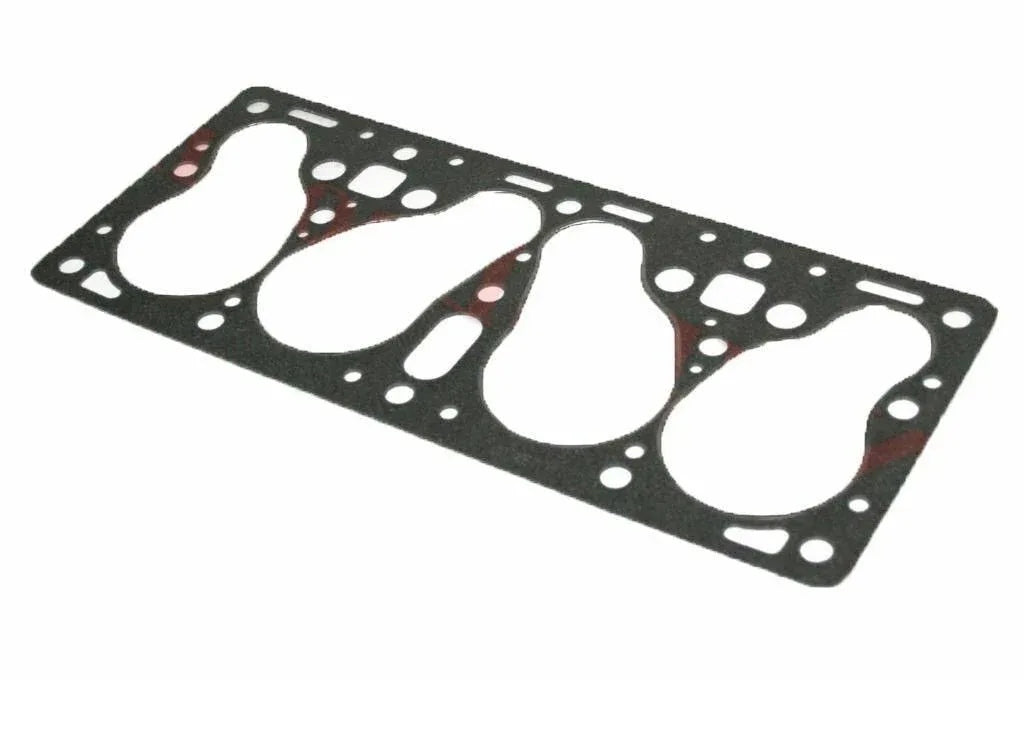 Head gasket with four large round ports and multiple bolt holes, black