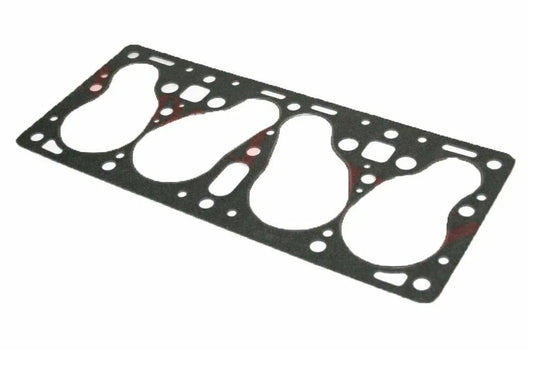 Head gasket with four large round ports and multiple bolt holes, black
