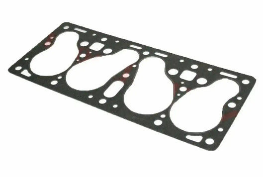 Head gasket with four large round ports and multiple bolt holes, black