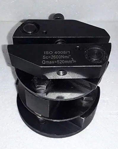 Black flexible coupling with circular segmented body and visible bolts and holes