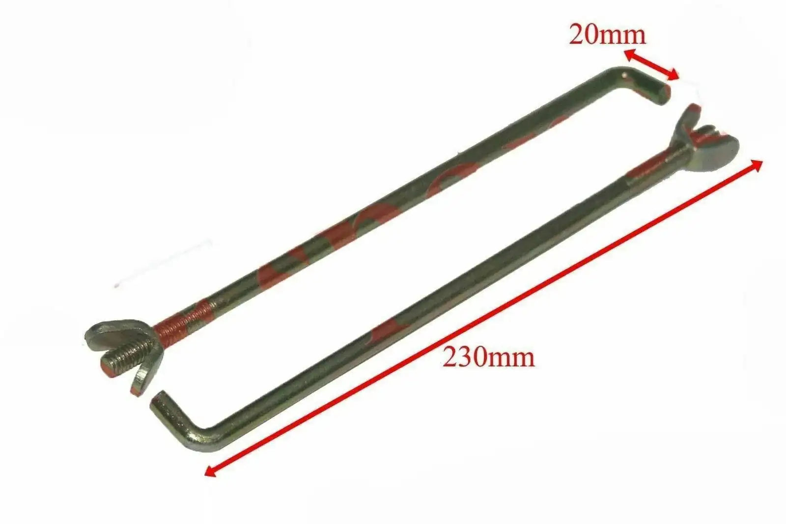 Metal battery hold down J-bolt bar, green finish, threaded ends and U-shaped clamp