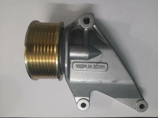 Metal belt tensioner with threaded brass fitting and mounting bolt holes