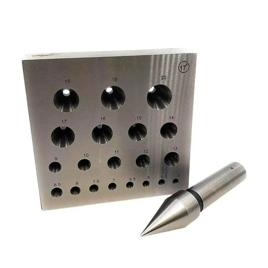 Bezel forming block set made of steel, featuring various sizes for precise shaping of metal bezels