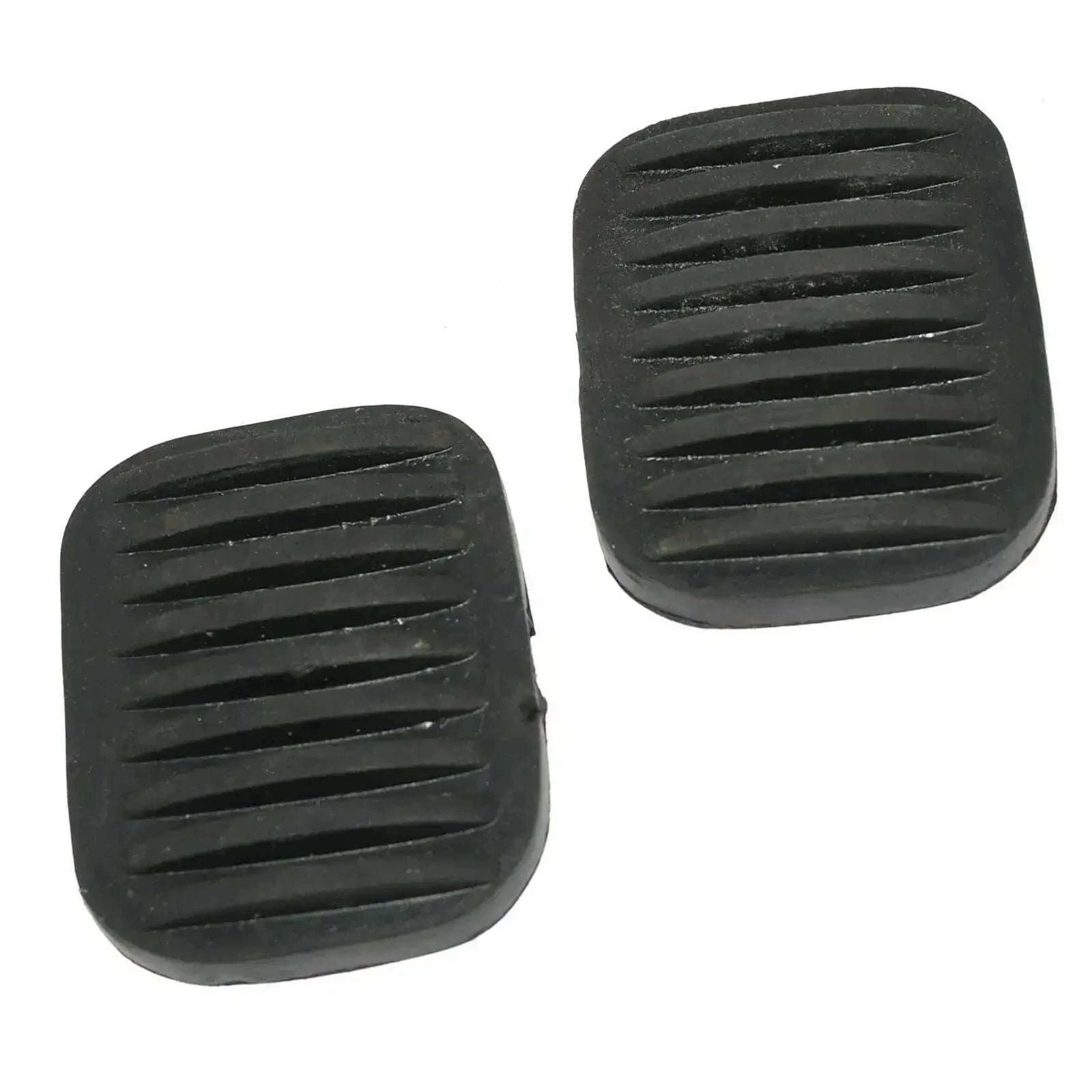 Black brake pedal rubber pad covers with ridged tread, two-piece set