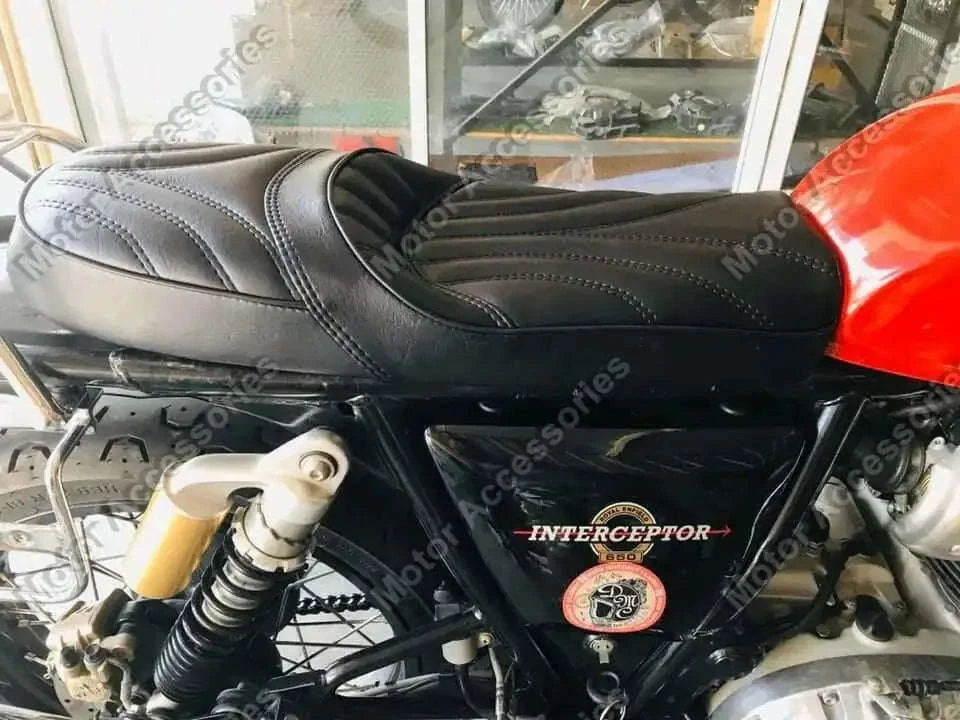 Black Faux Leather Touring Seat FIT FOR Royal Enfield Interceptor Continental GT 650 - StellerGear