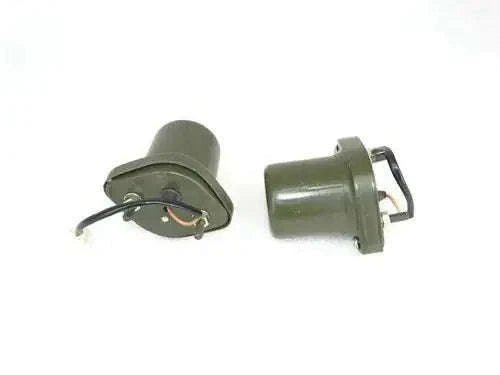Olive green stop light pair with wiring pigtails and electrical terminals
