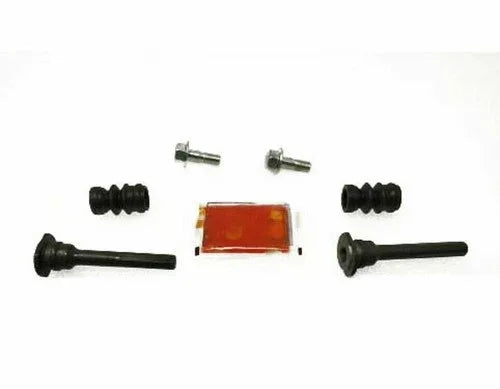 Brake caliper slider pin repair set with metal pins, bolts, and rubber boots