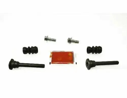 Brake caliper slider pin repair set with metal pins, bolts, and rubber boots