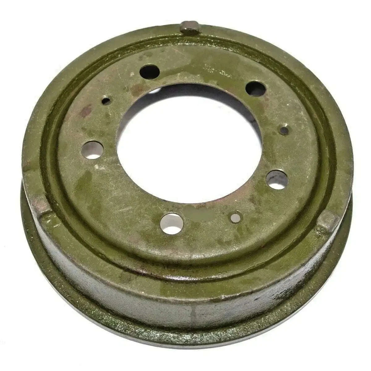 9-inch brake drum with mounting holes, olive green metal ring