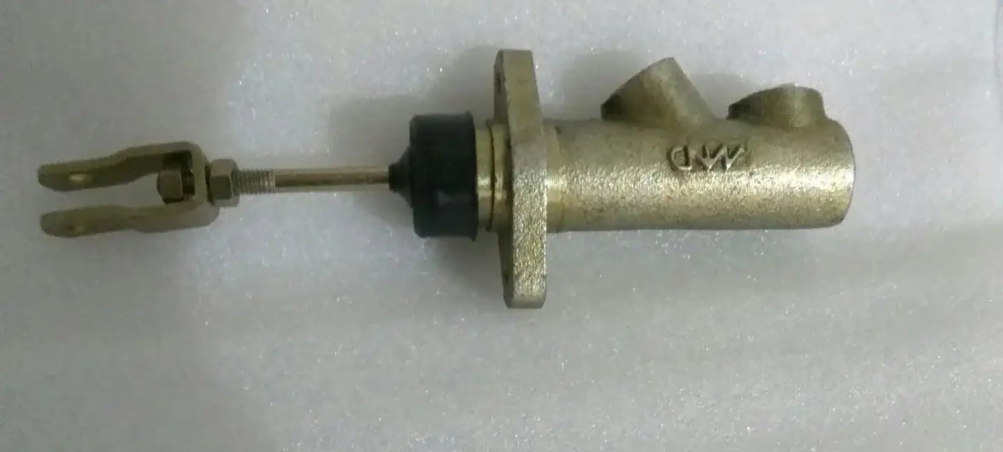 Brake master cylinder with metal body, flange mount, and black rubber boot