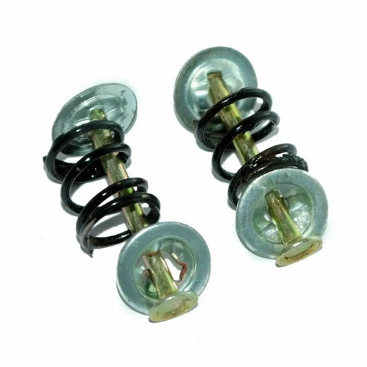 Brake shoe hold down kit: black coil springs with greenish metal retainers