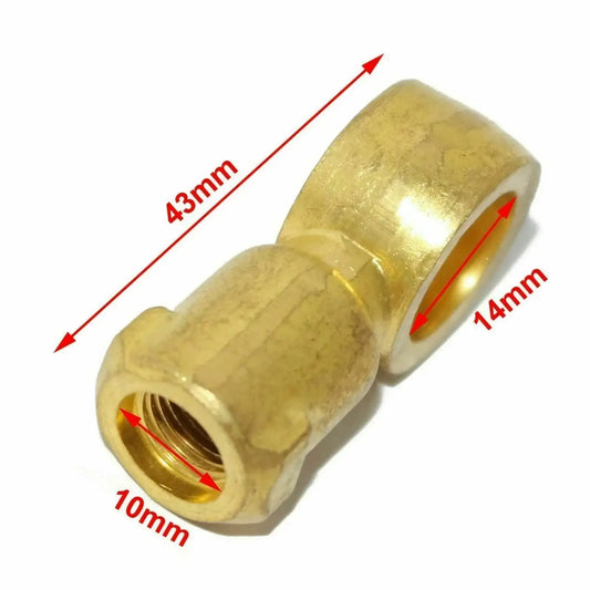 Brass master cylinder fitting with single outlet, 10mm and 14mm ends, T-style