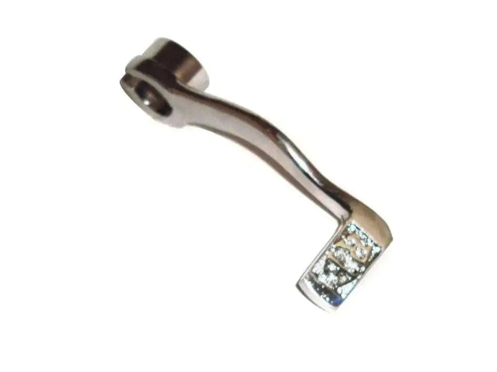 Neutral lever with brass finish and logo plate detail