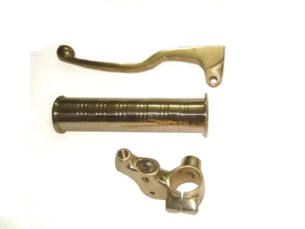 Brass brake and clutch lever set with handlebar grip, lever and clamp base