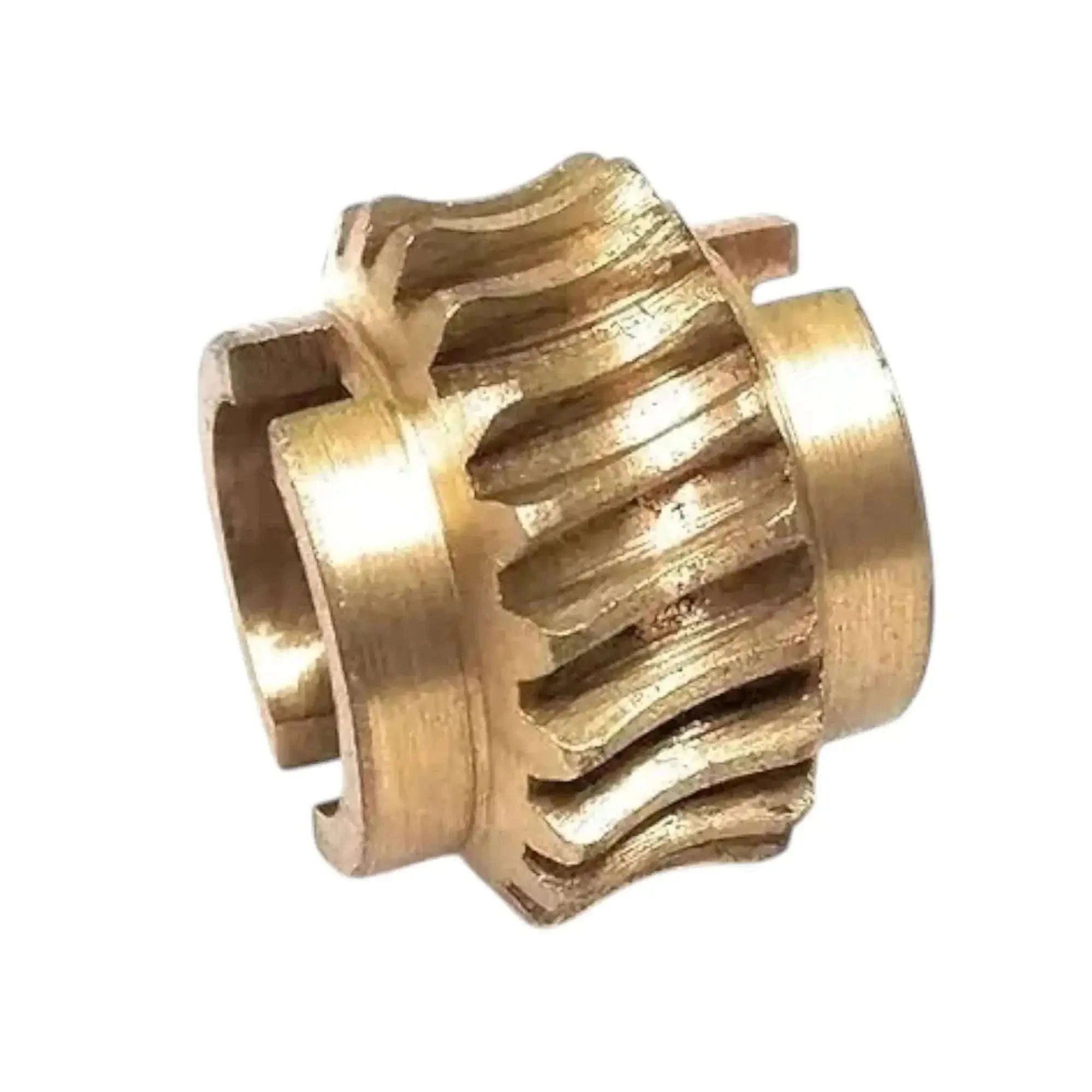 Bronze metal gear with ridged teeth and side mounting notches
