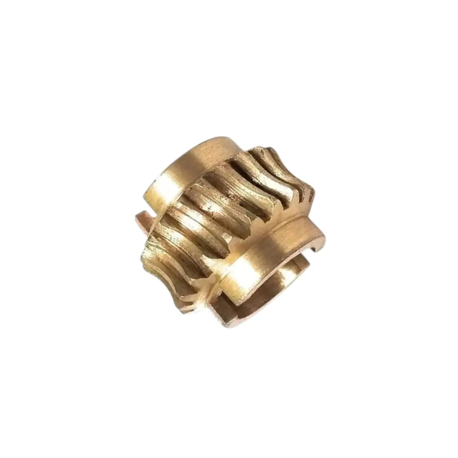 Bronze metal gear with radial grooves and side mounting tabs