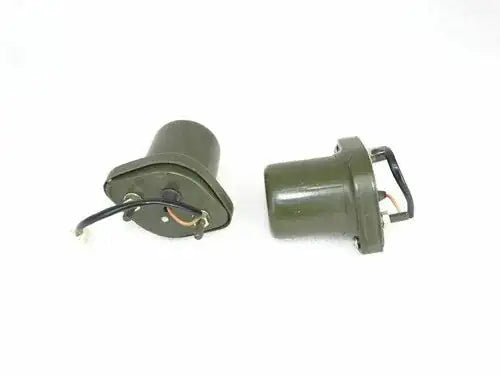 Olive green stop light pair with wiring pigtails and electrical terminals
