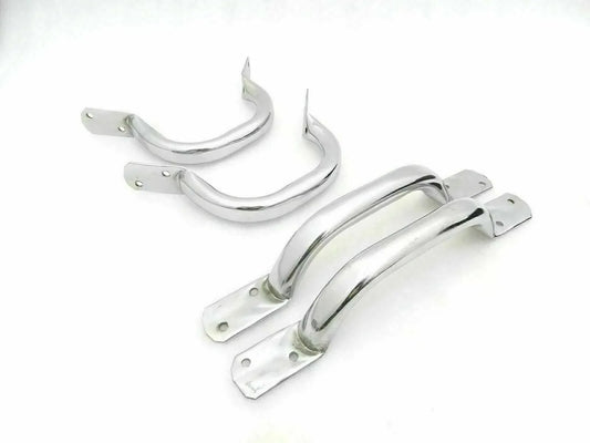 Chrome body lift handle set with two curved handles and mounting brackets