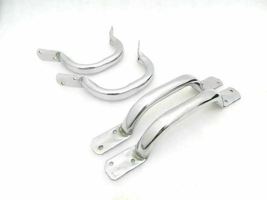 Chrome body lift handle set with two curved handles and mounting brackets