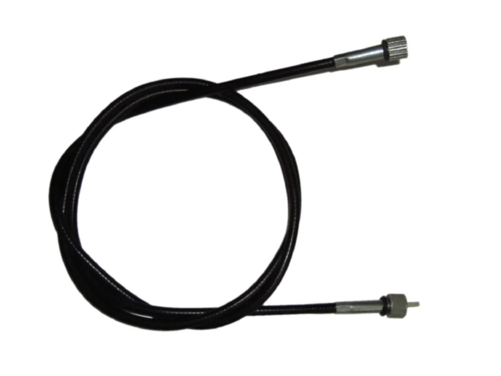 Black speedometer cable with metal ends, looped for display