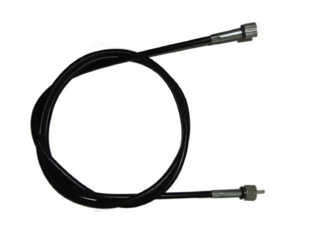 Black speedometer cable with metal end fittings, looped.