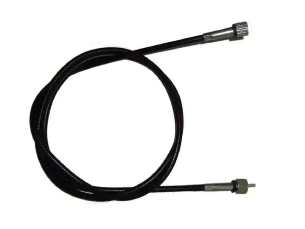 Black speedometer cable with metal end fittings, looped.