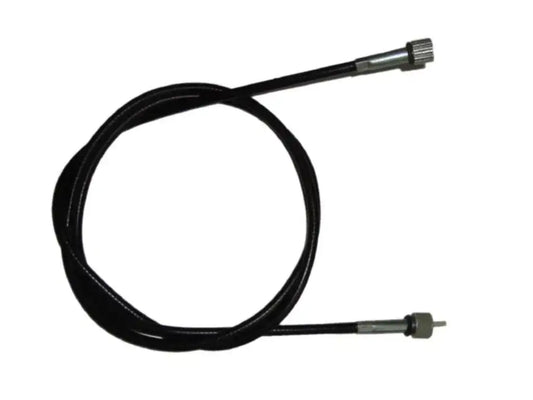 Speedometer cable with black housing and two metal end fittings