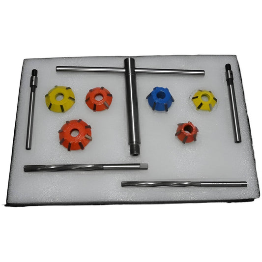 Carbide Valve Seat Cutter Set with various sizes and shapes for precision engine work