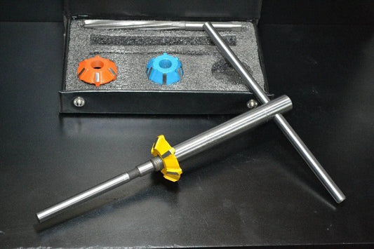 Carbide valve seat cutter set with steel construction and various cutter sizes in a protective case