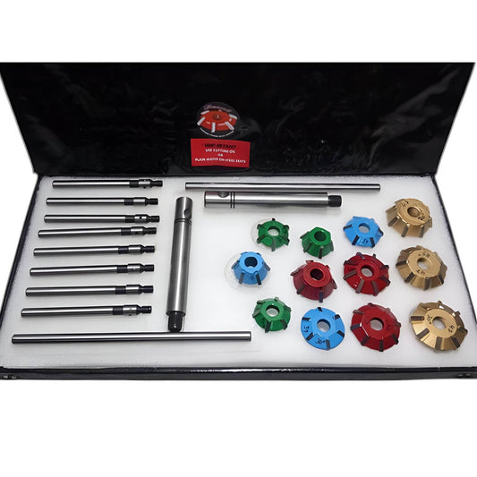 Carbide valve seat cutter set with multiple cutter sizes and guide rods in a compact storage case