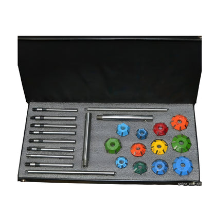 Carbide valve seat restoration kit with various tools and attachments in a protective case
