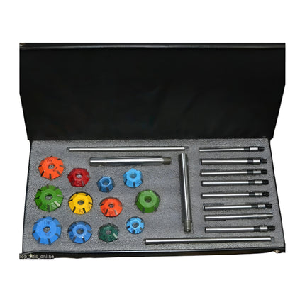Carbide valve seat restoration kit in a durable case with various tools for precise engine repairs
