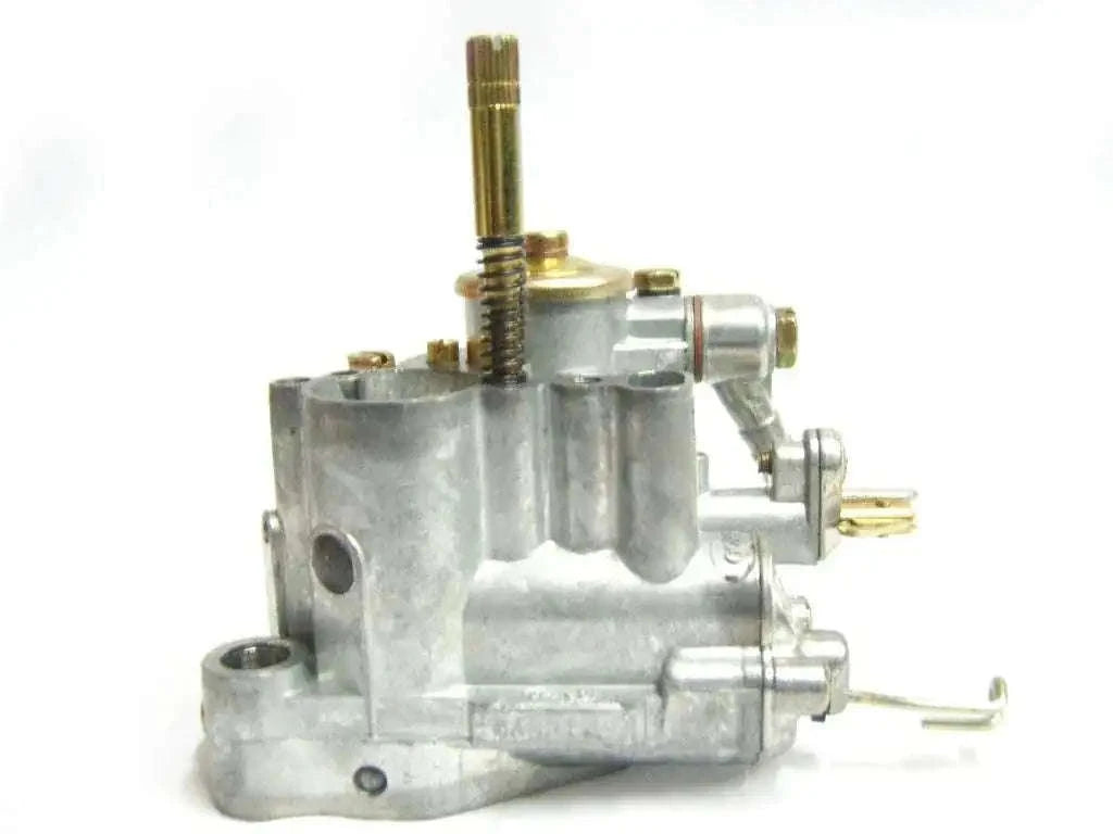 Carburetor 20/20 with silver metal housing and side outlet, throttle linkage attached